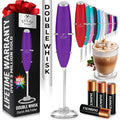 Zulay Kitchen Powerful Milk Frother Wand With Duracell Batteries - Ultra Fast Handheld Drink Mixer - Electric Whisk Foam Maker for Coffee, Lattes, Cappuccino & Matcha - Double Whisk - Purple
