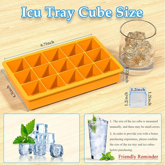 3 Pack Silicone Ice Cube Trays, 1.2" Perfect Square Molds, 1oz (2 tbsp) per Well for Baby Food & Coffee, Odorless Food Grade, BPA Free, Easy Release Flexible Ice Trays for Whiskey, Cocktail