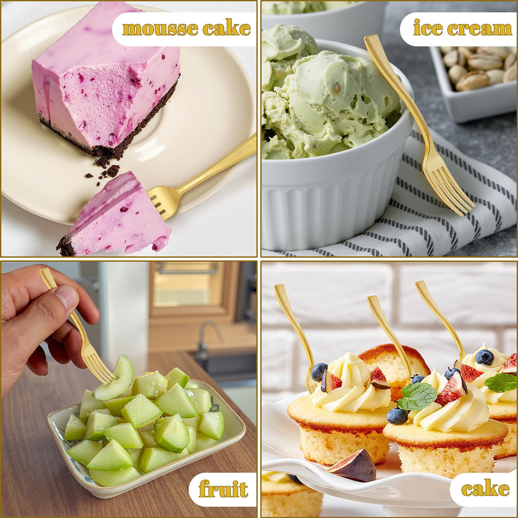 WDF Disposable Plastic Mini Forks 300 Pieces 4 Inches | Mini Gold Forks | Plastic Dessert Forks | Perfect for Small Appetizers and Desserts for Wedding/Party/Birthday