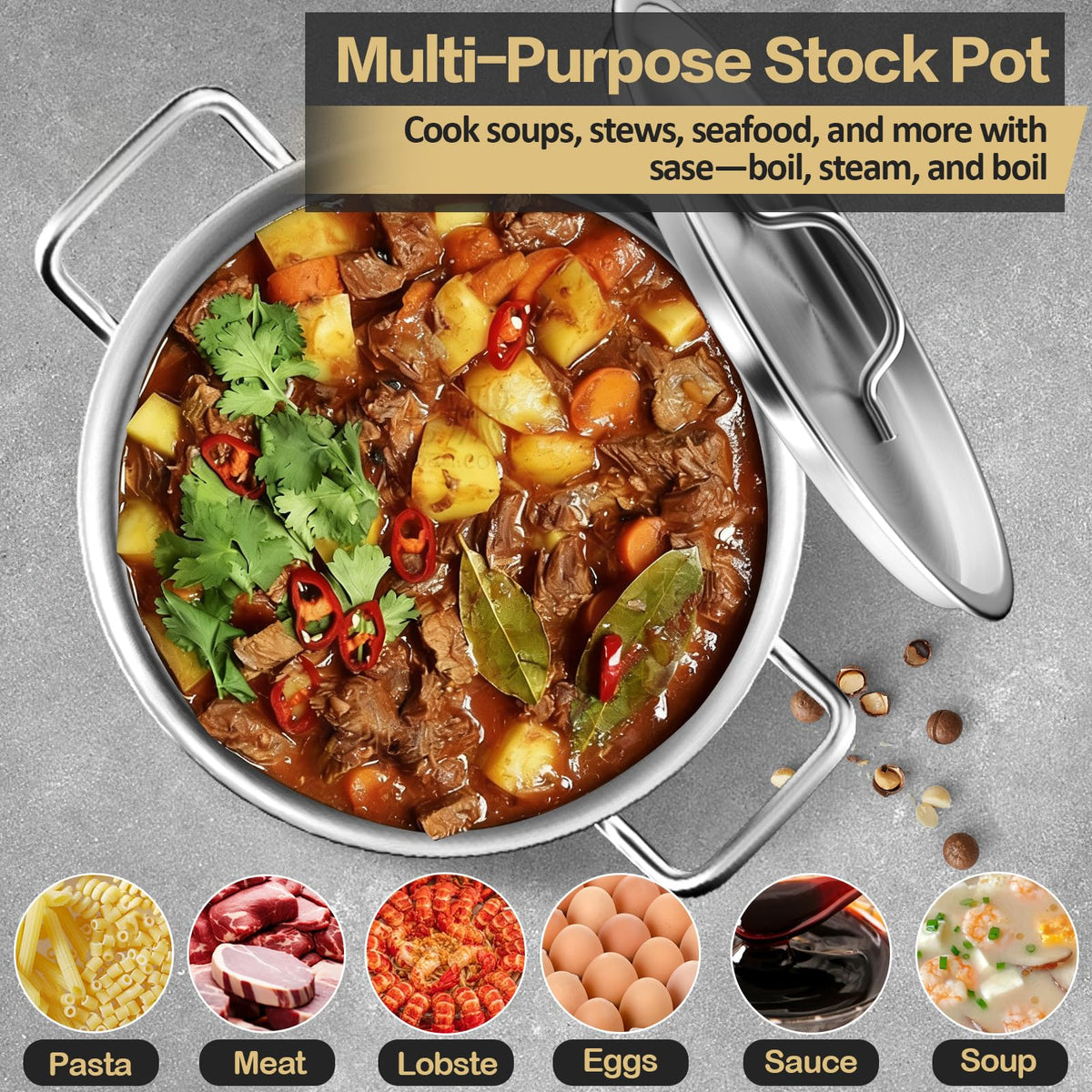 Stainless Steel Stock Pot，20QT Large Stock Pot with Lid for Boiling Cooking Soup Stew Canning, Heavy Duty Tri-Ply Bottom for Boiling Cooking Soup Stew Canning Cooking Pots, Cookware Sauce Pots