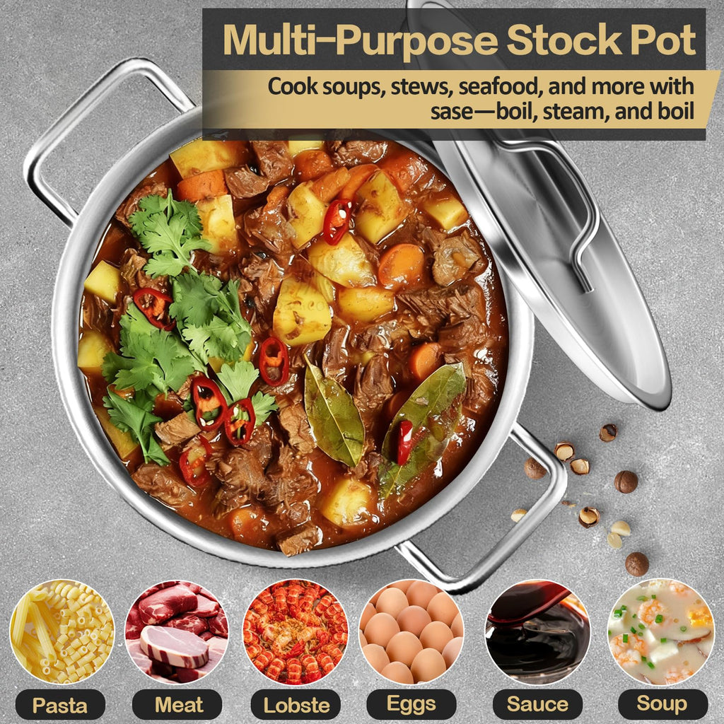 Stainless Steel Stock Pot，20QT Large Stock Pot with Lid for Boiling Cooking Soup Stew Canning, Heavy Duty Tri-Ply Bottom for Boiling Cooking Soup Stew Canning Cooking Pots, Cookware Sauce Pots