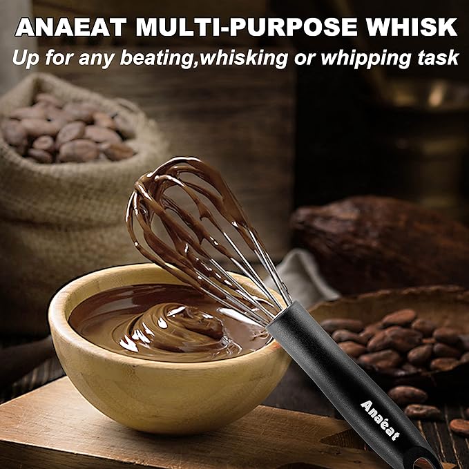 Anaeat Stainless Steel Kitchen Whisk Set of 4, Milk and Egg Beater Blender with Thick Wire for Whisking, Cooking, Baking, Beating and Stirring - 11'' Flat Whisk and 9''+11''+12'' Balloon Whisks