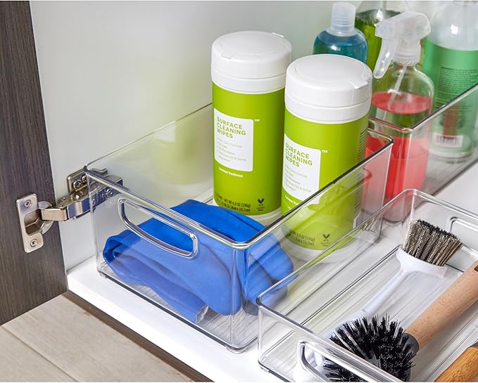 iDesign Stackable Pantry Bins with Handles, 4 Different Sizes, 4 Pack, Clear, Made in USA