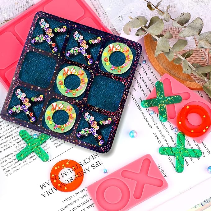 DECYOOL 6Pcs Big Tic Tac Toe Silicone Resin Mold for X O Board Game