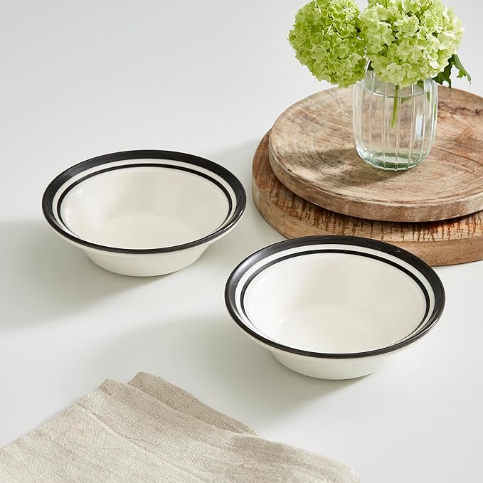 Portmeirion Potter's Stripe Oatmeal Bowl - Black, Set of 4