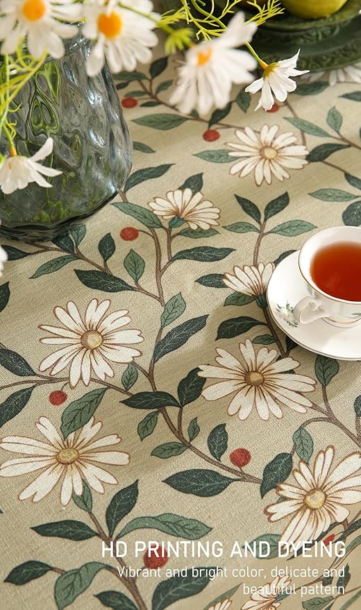 ISAENNE Designer Vintage Linen Green Rectangular Tablecloth,71"x55"-Brune