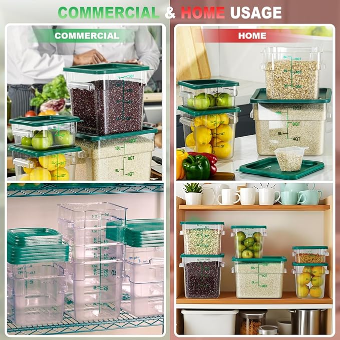RVGMBO 2QT&4QT NSF Food Storage Containers with Lids: 4 PCS [Total Food Grade][Hot&Cold Resistant] Commercial Clear Food Storage Containers for Restaurant Kitchen Proof Dough, Green