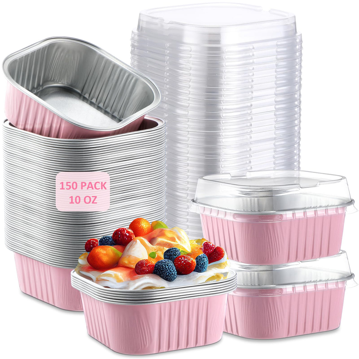 Aoriher 150 Pcs 10 oz Mini Cake Pans with Lids Sky Blue