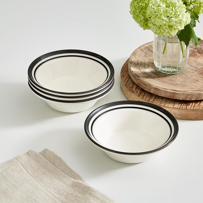 Portmeirion Potter's Stripe Oatmeal Bowl - Black, Set of 4