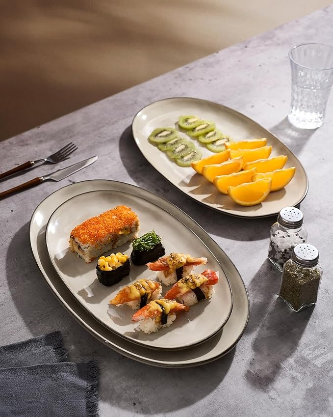 famiware Serving Platters Set of 3 Sizes - Oval, Light khaki
