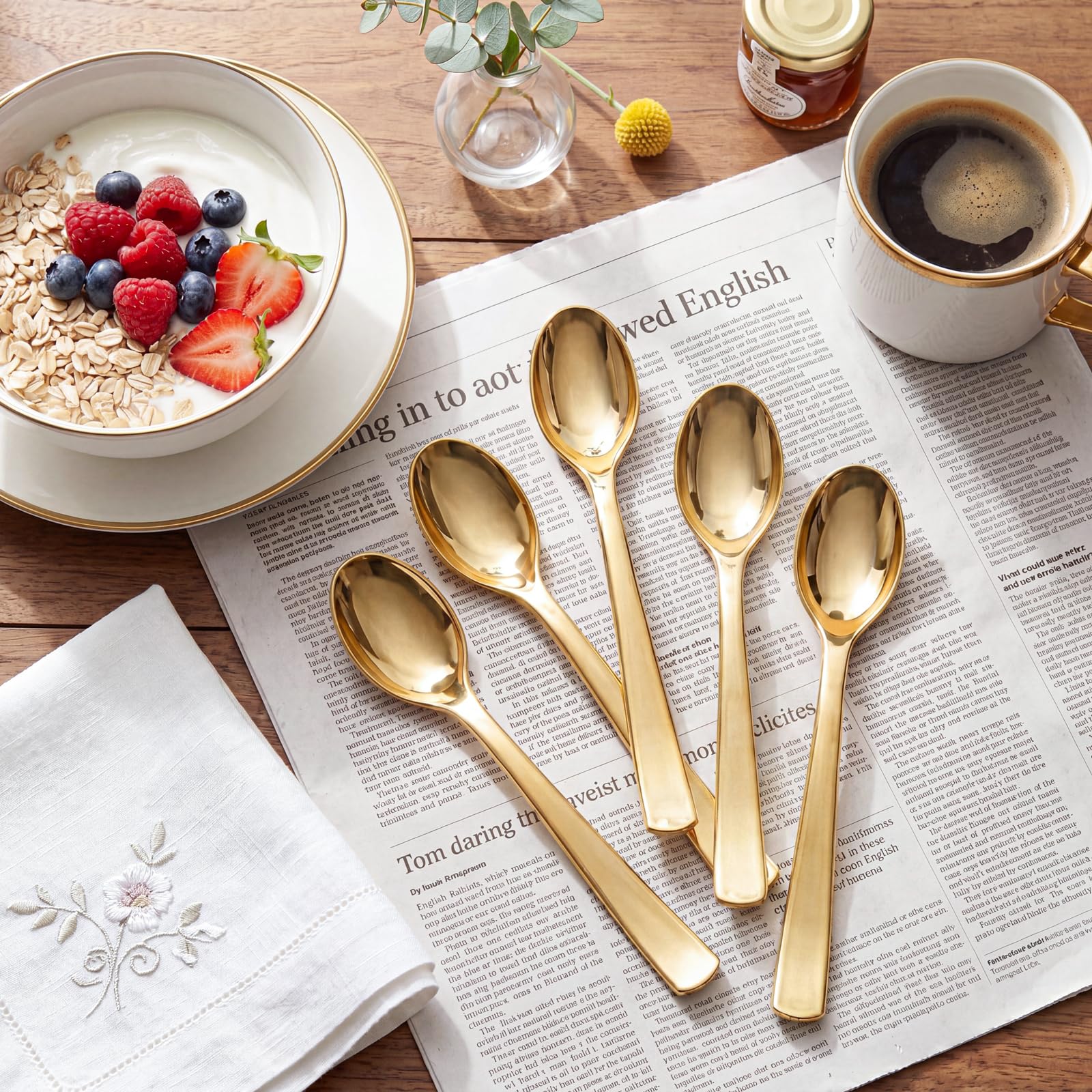 Liacere 360Pcs Plastic Spoons - 6.7 inch Heavy Duty Plastic Spoons-Heavyweight Gold Disposable Spoons-Gold Silverware for Halloween &Chrismas And Daily Using & New Year