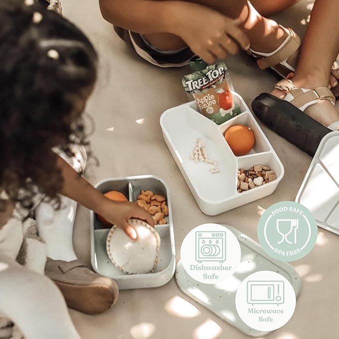 Leak Proof Square Bento Box Food-Grade Silicone Bento, BPA, Phthalate, Lead, & PVC Free - Bento Lunch Box for Daycare, Kids, & Adults - Leak Resistant Sets With Lids Snack Box Container (Grey)