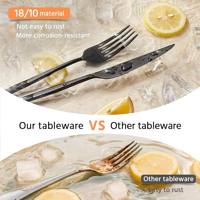 18/10 Silverware Set for 4, 20 Piece Black Stainless Steel Flatware Cutlery