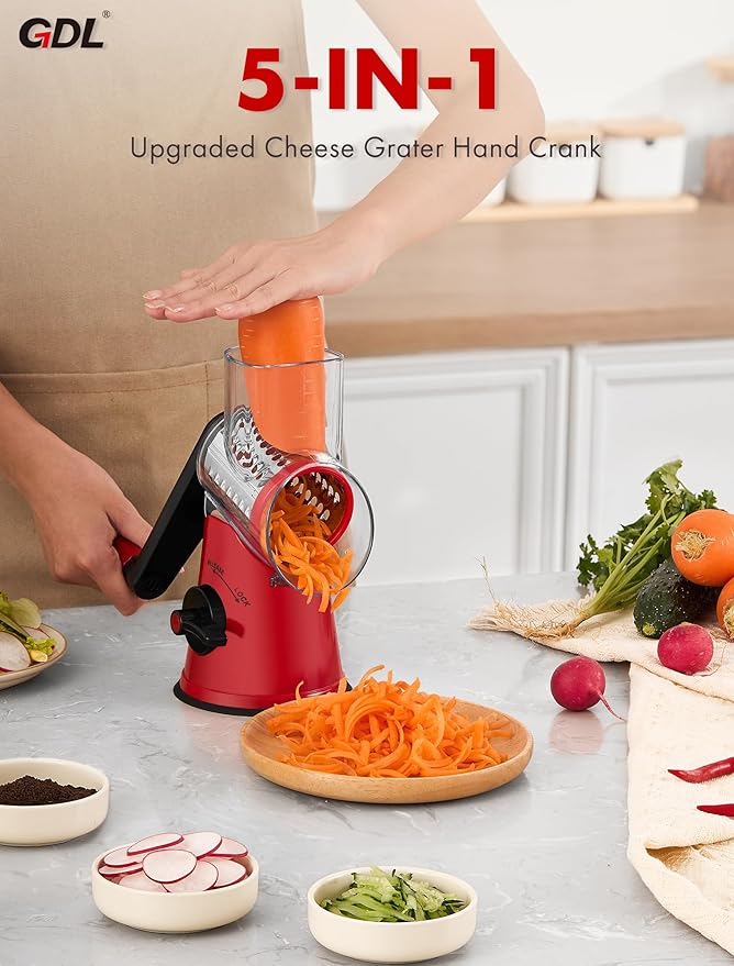 GDL Cheese Grater Hand Crank, Rotary Cheese shredder, Vegetable Slicer