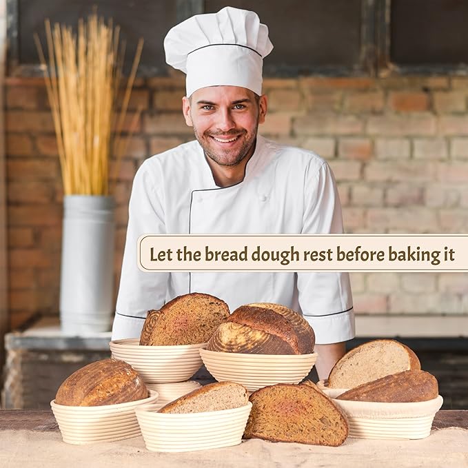 Sourdough Starter Kit – Complete Sourdough Bread Baking Supplies with 24oz Glass Sourdough Starter Jar, 9” Round & 10” Oval Banneton Proofing Basket Set, Sourdough Tools – Artisan Gift for Bakers