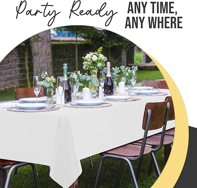 Exquisite Party Solids 66% Thicker Premium Plastic Table Cloth Rectangle Table Cover 0.5 Mil 6 Pack White Table Cloth 54 Inch x 108 Inch Disposable Tablecloth Won't Tear Easily Like Cheap Thin Brands