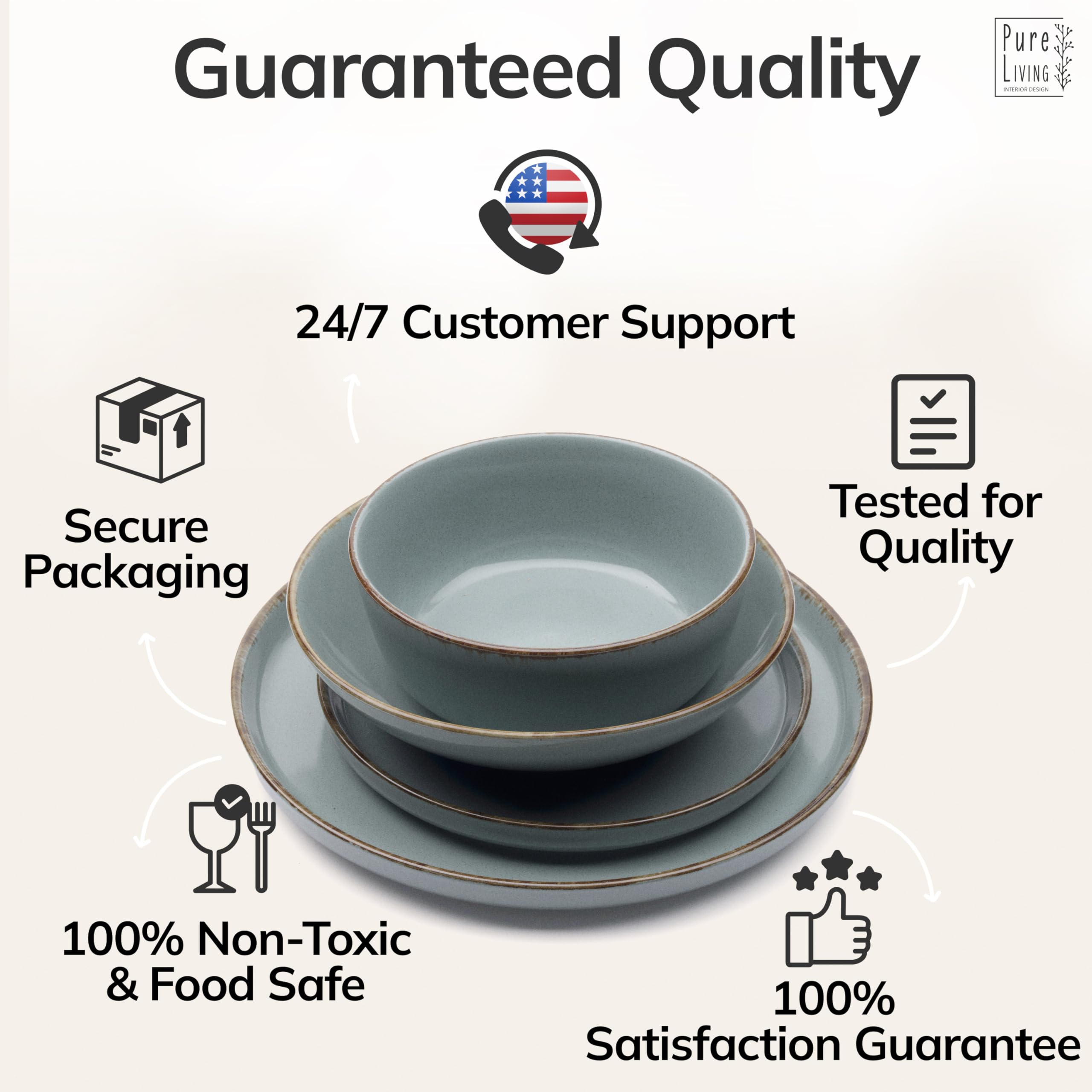 16 Piece Stoneware Dinnerware Set for 4 - Handmade Reactive Glaze Plates and Bowls Set - Chip & Scratch Resistant Dish Set - Dishwasher Microwave Safe - Rustic Smoke Blue