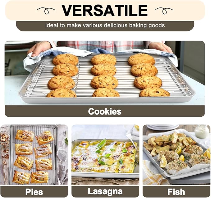 TeamFar Baking Sheet with Rack Set, 3 Pans + 3 Racks, 19.6/16/12.5 Inch