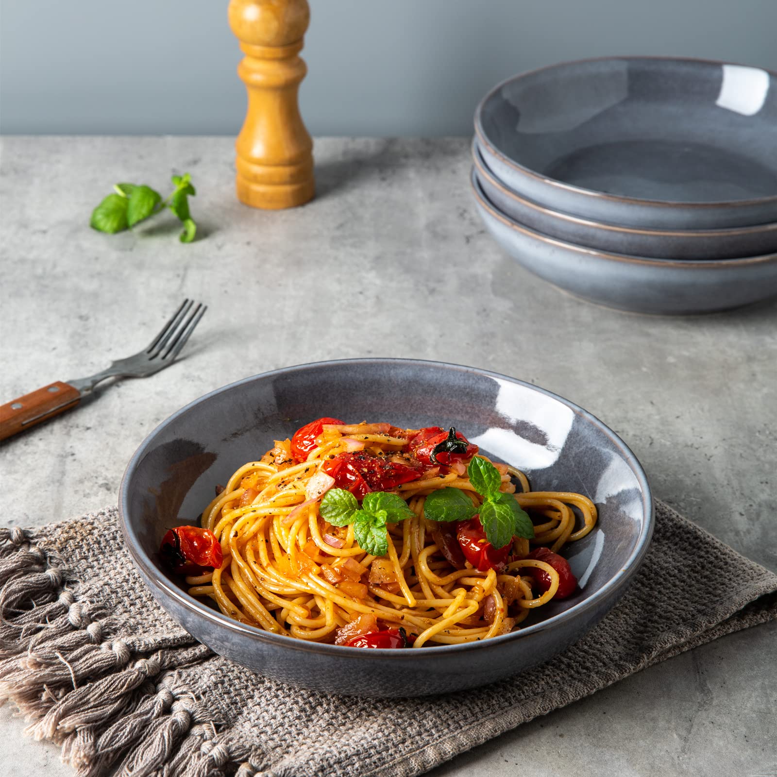 AmorArc 8.5’’ Ceramic Pasta Bowls Set of 4, 36oz Large Stoneware Bowls Set
