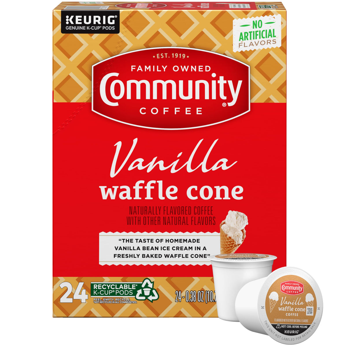 Community Coffee Vanilla Waffle Cone 60 Count Coffee Pods, Ice Cream Flavored, Compatible with Keurig 2.0 K-Cup Brewers, 10 Count (Pack of 6)