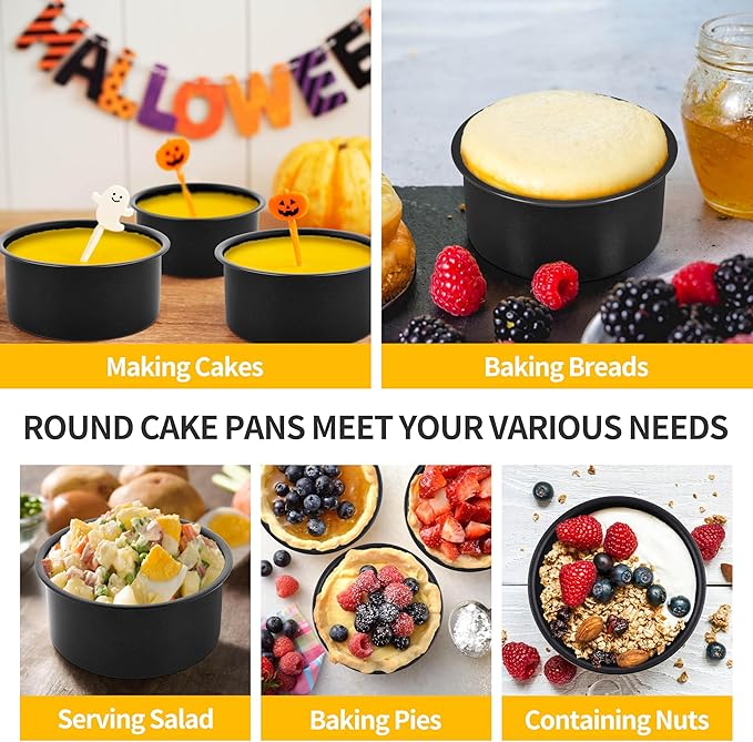 P&P CHEF 4 Inch Cake Pan Set, Non-stick Baking Pans for Cake, 4Pcs