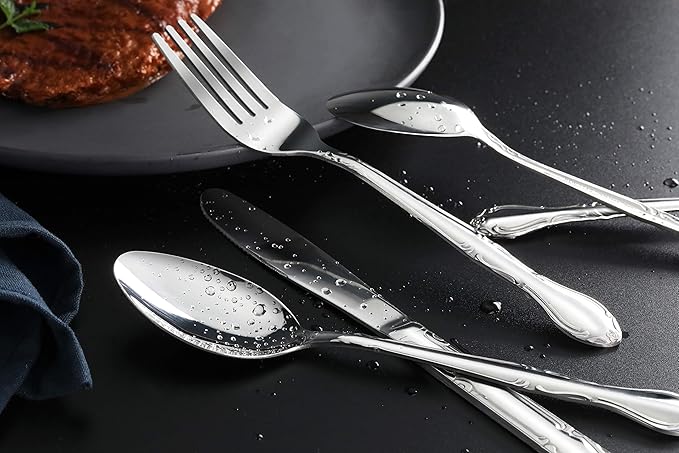New Star Foodservice Rose Pattern 18/0 Stainless Steel Dinner/Dessert Spoon, 7-Inch, Set of 12, Commercial Grade