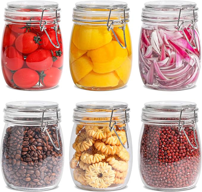 ComSaf Round Glass Jars with Airtight Lids 25 oz 6 Pack Pickling
