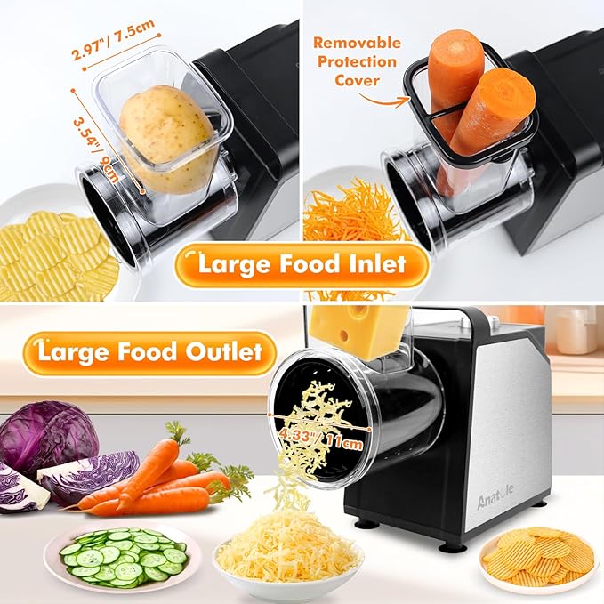 Anatole 7-In-1 Electric Cheese Grater Ice Shaver Vegetable Shredder 250W
