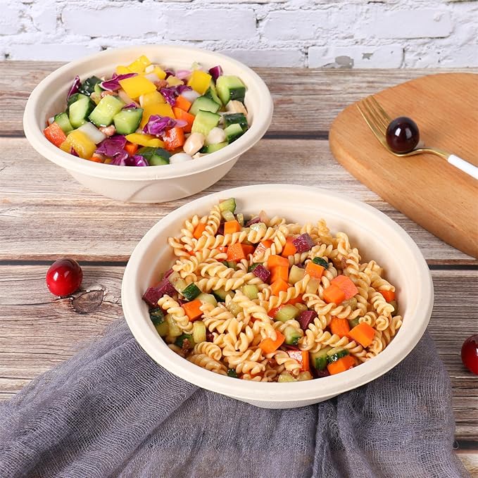 JAYEEY 25 oz Disposable bowls with lids food storage Plant Fibers 50 Pack