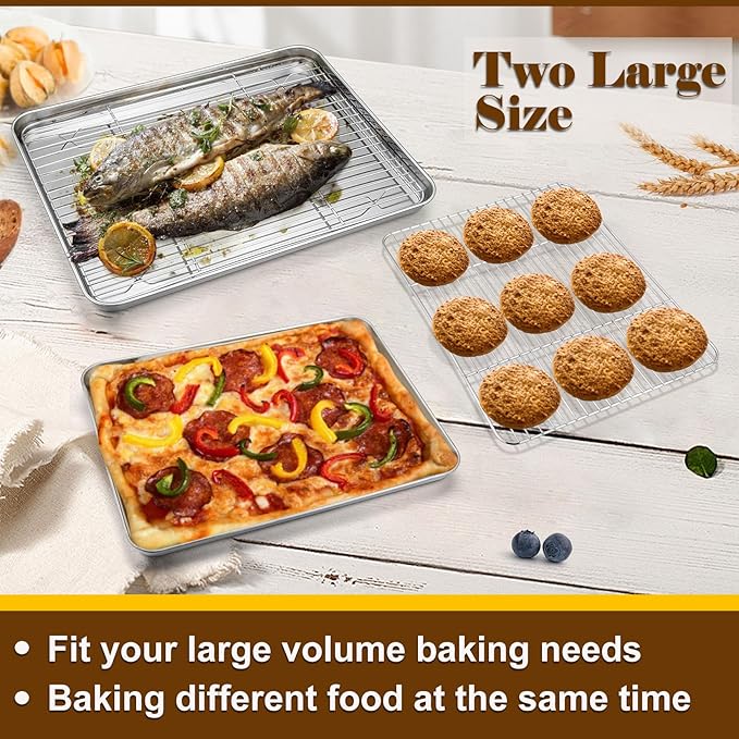 P&P CHEF 16 + 12.5 Inch Baking Sheet with Rack Set, Pans with Flat Racks