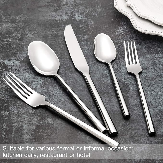 Kelenfer Silverware Set with Hexagon Handle 20 Piece Service for 4