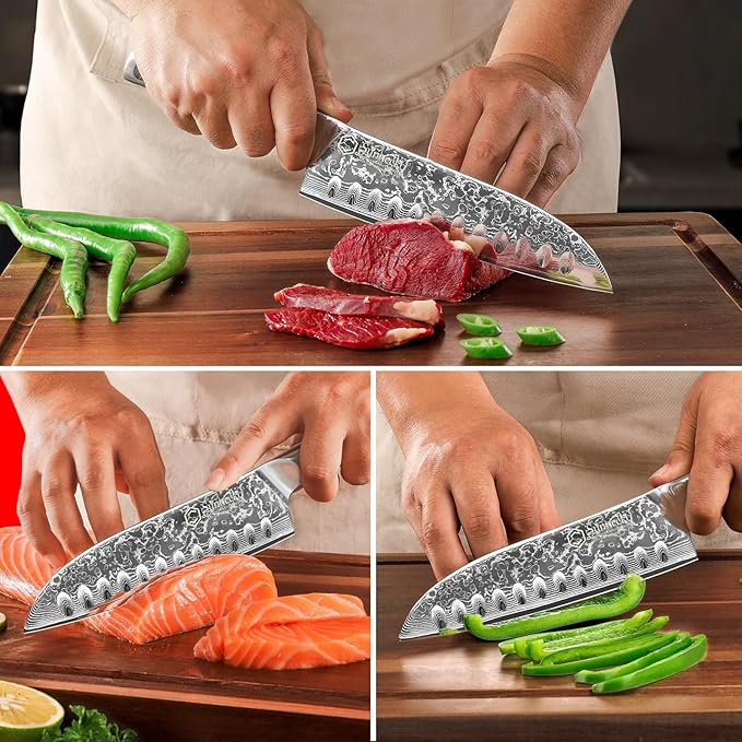 Kitchen Knife Japanese Damascus Santoku Knife 7 Inch