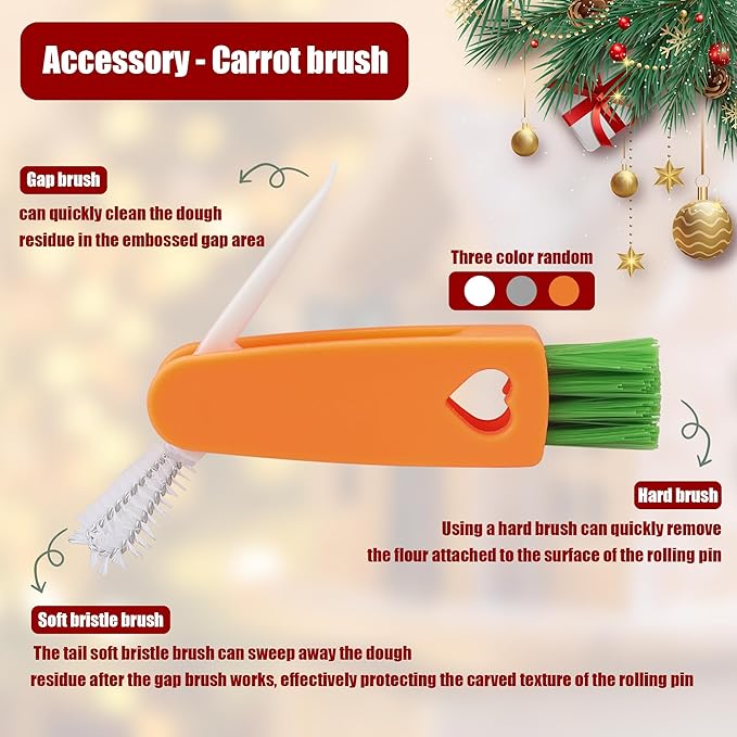 17" Premium Wooden Rolling Pins for Baking with Stamp Embossed Designs | 3mm Deep Springerle Cookie Molds | Christmas Rolling Pin & Baking Gifts for Women | Includes 3-in-1 Cleaning Brush
