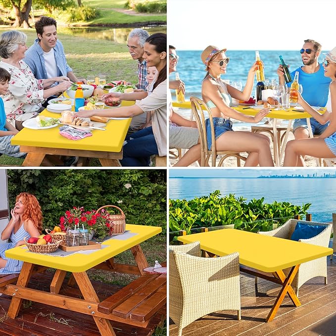 homing Rectangle Table Cloth Cover, Water-Resistant Polyester Elastic Fitted Tablecloth, Fits for 6 Foot Folding Tables, Washable Table Protector for Picnic, Camping, Outdoor (Yellow, 30" x 72")