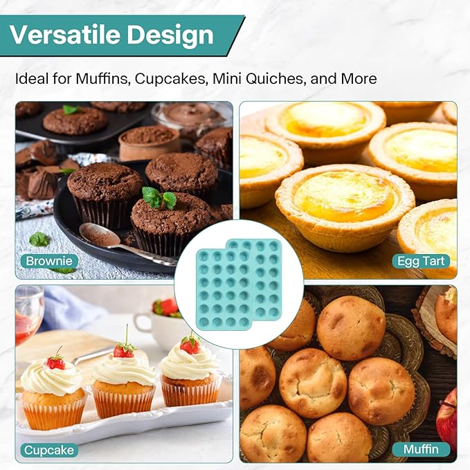 Spmarkt 2-Pack Light Blue 24-Cup Ceramic Mini Muffin Pan – Non-Stick Muffin Tin, PFOA-Free, Healthy Baking, Perfect for Cupcakes, Breakfast Treats & Party Delights