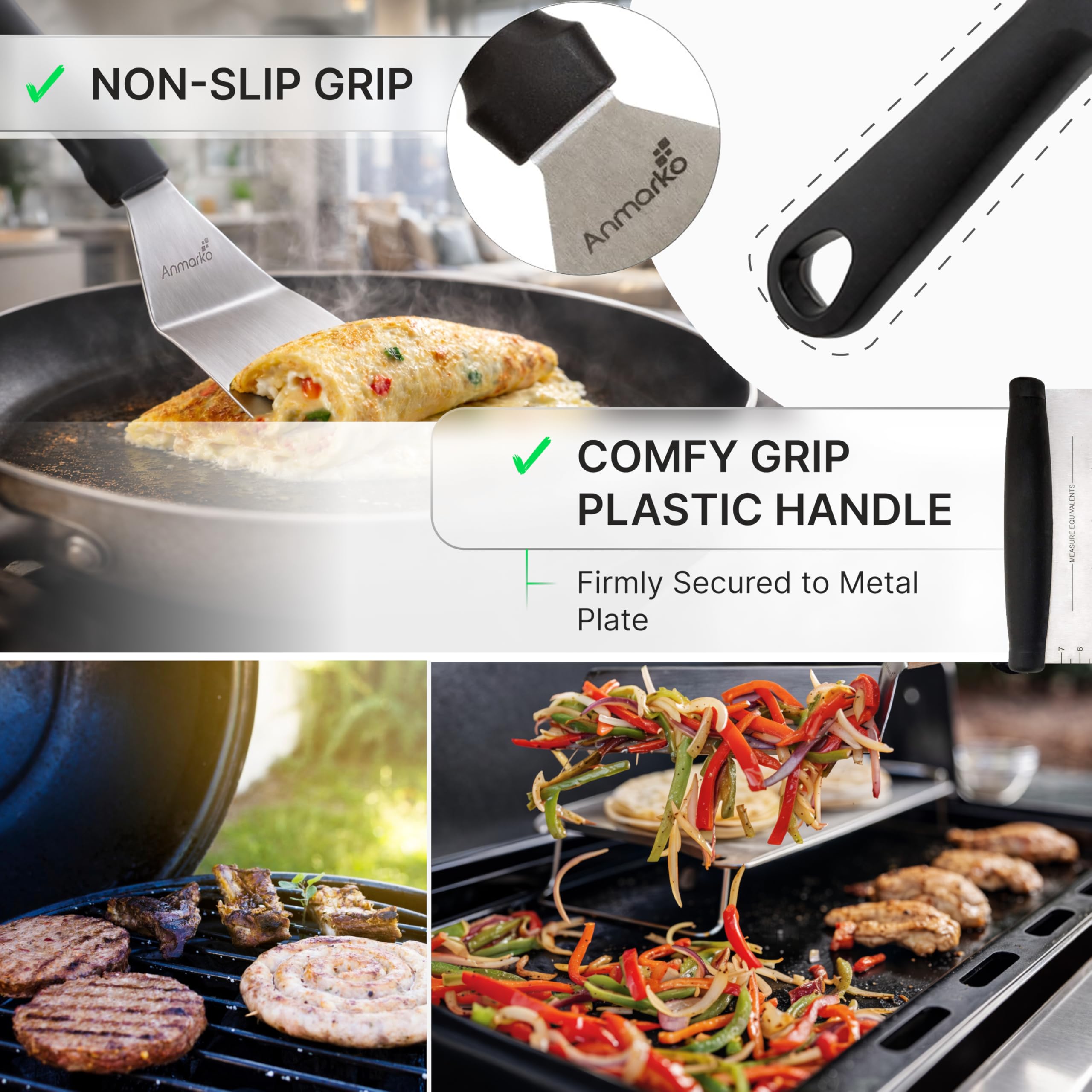 Metal Spatula Stainless Steel and Scraper - Professional Chef Griddle Spatulas Set of 3 - Heavy Duty Accessories Great for Cast Iron BBQ Flat Top Grill Skillet Pan - Commercial Grade