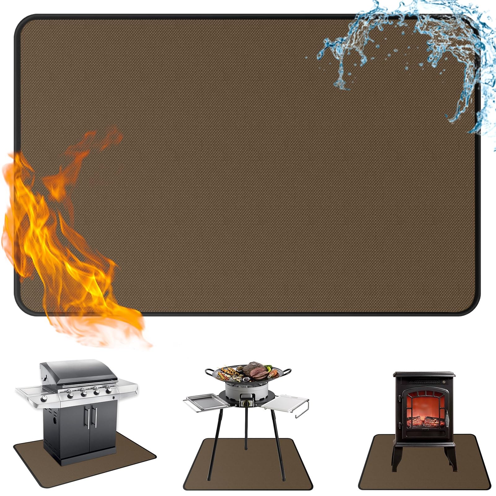 Anze Under Grill Mat for Outdoor Grill, 38 x 65 in，Brown