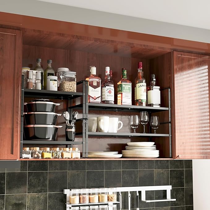 taiheis 16.5~27.1" Expandable Shelf，2Pack 8.1" Wide Adjustable Height Cabinet Shelves，Black