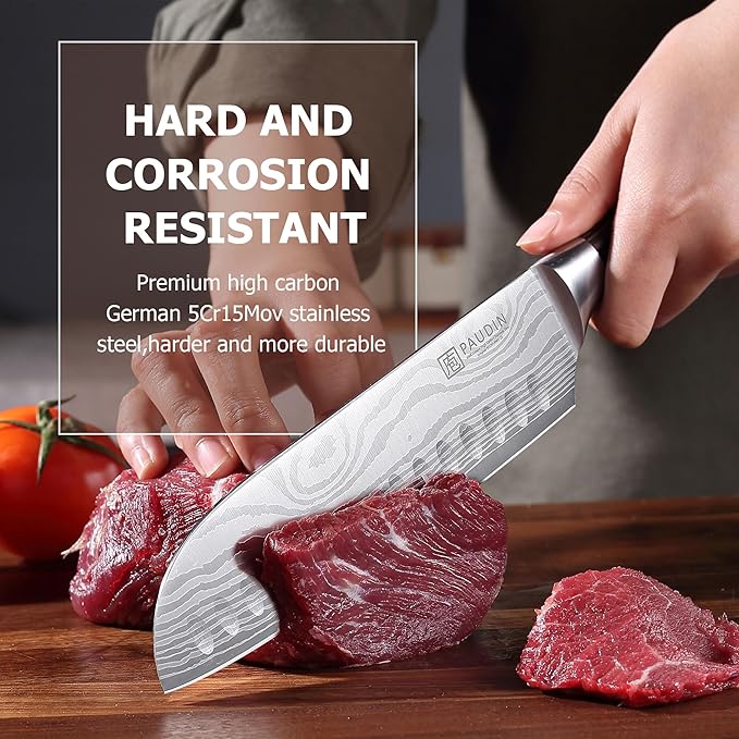 PAUDIN Santoku Knife Chef Knife, Ultra Sharp 7" Kitchen Knife for Cooking