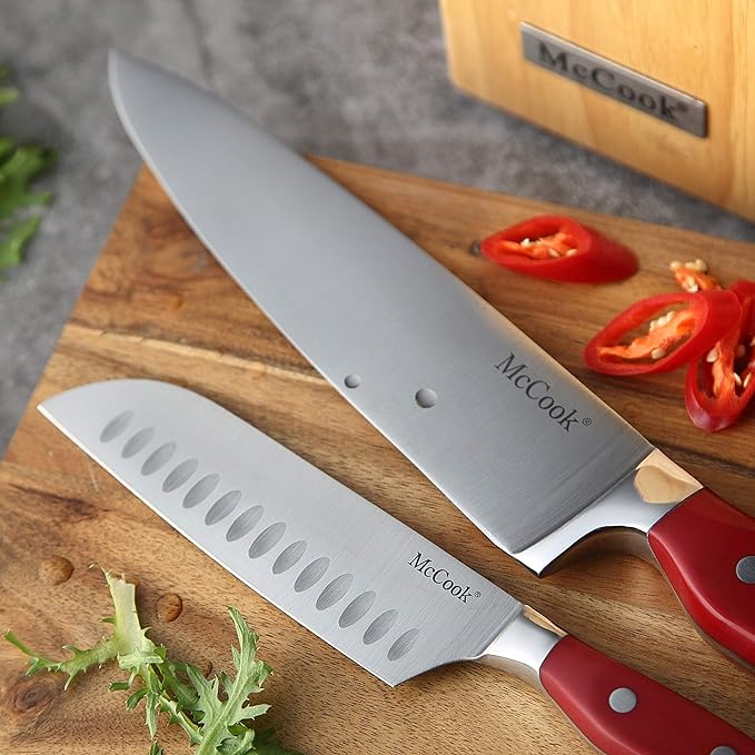 McCook Knife Set Red Kitchen Knife Block Set w Built-in Sharpener