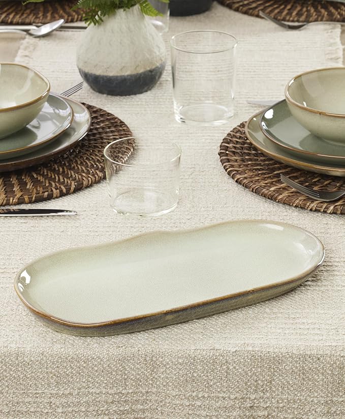 Oneida Organic Shades Sage Green Stoneware 2-Piece Serving Platter Set