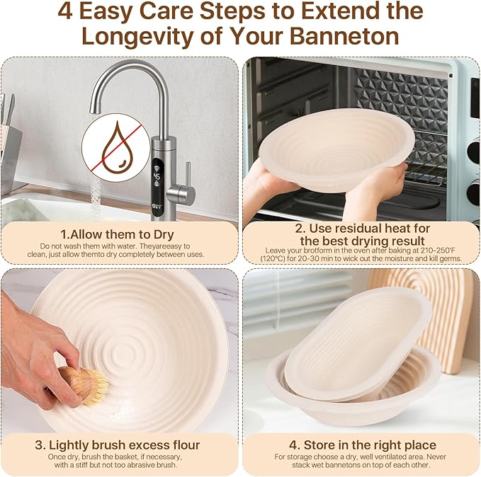 Non-Stick 10" Oval Wood Pulp Banneton Bread Proofing Basket Set Of 2, Sourdough Banneton Basket Set, Bread Making Tool Brotform Sourdough Bread Baking Supplies