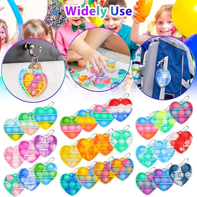 Heart Pop Fidget Toys Bulk Its Valentine Party Favors for Kids 30 Pack