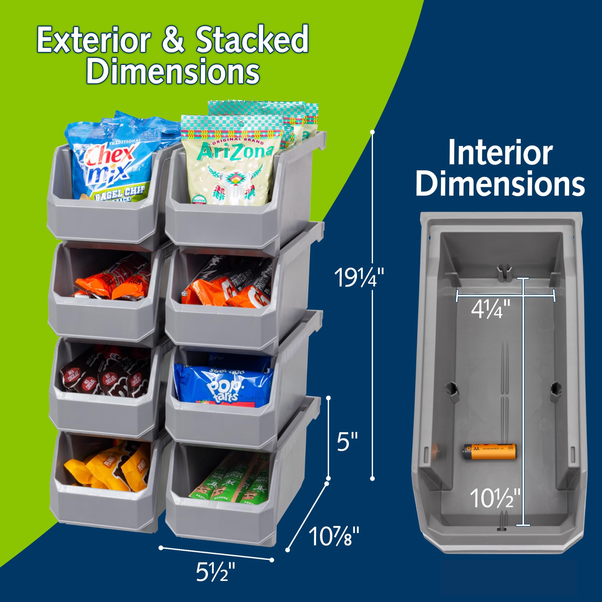 ReadySpace Medium Stackable Plastic Storage Bins, 8-Pack, Gray