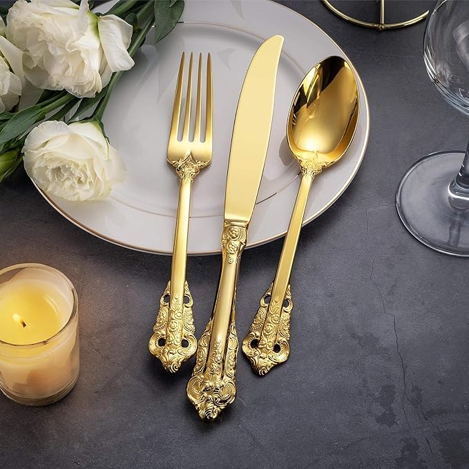 KEAWELL Luxury 20-Piece 18/10 Stainless Steel Flatware Set (Gold)