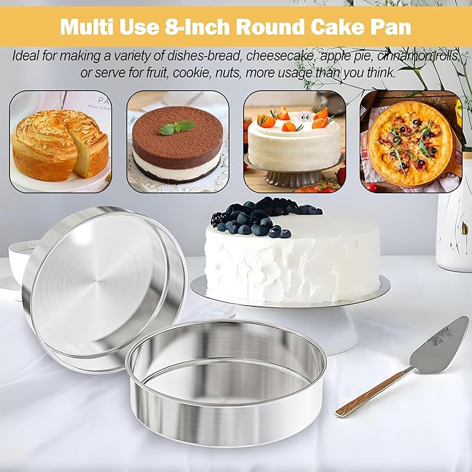 8 Inch Cake Pan, 3PCS Stainless Steel Baking Pans with 100 Parchment Paper