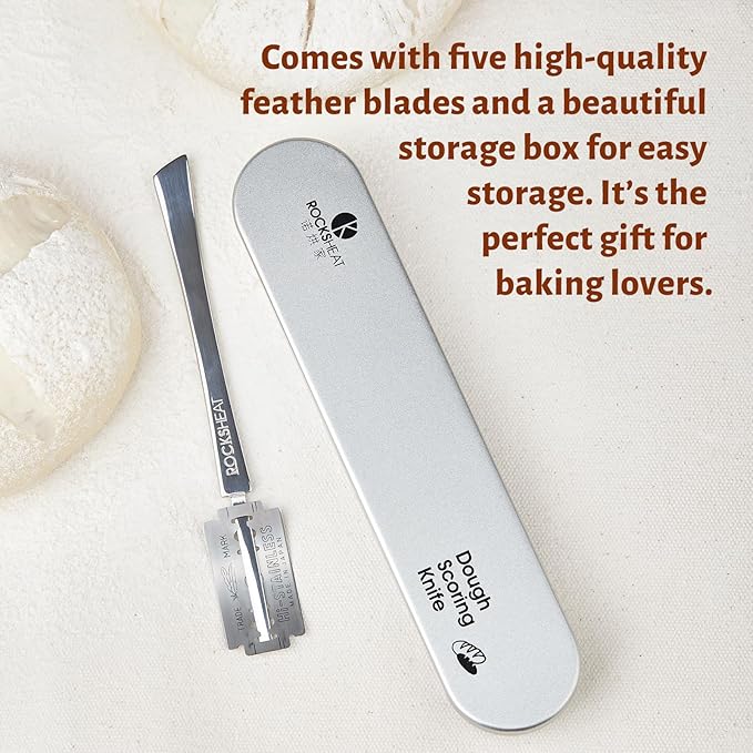 ROCKSHEAT Bread Lame Dough Scoring Tool, Stainless Steel Scoring Knife with 5 Feather Blades, Sourdough Scoring Tool for Bread Baking, Baking Tool for Baking Beginners