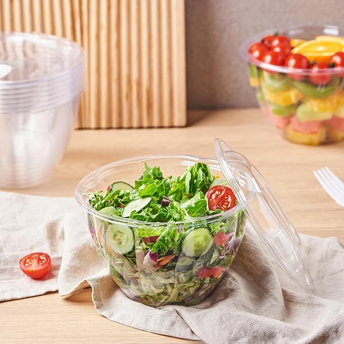 Jaluxing [48 oz. 50 Sets Clear Plastic Salad Bowls with Airtight Lids Disposable To Go Mixing Containers Serving for Fruit, Quinoa, Lunch and Meal Prep