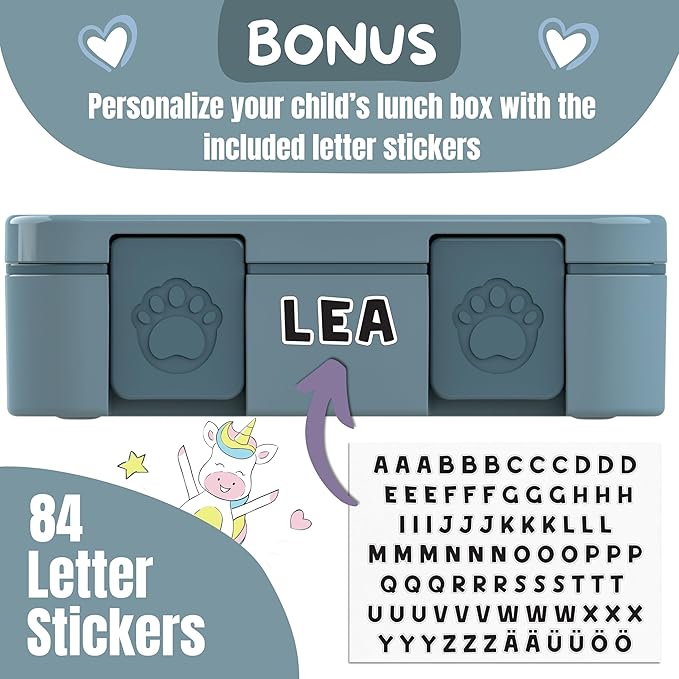 BEARFOOT Kids Lunch Box with Compartments – Compact & Lightweight | Leak-Proof, BPA-Free, Dishwasher Safe | Hand-Drawn Design for Preschool, School, Travel (Blue, 2.75 Cups)