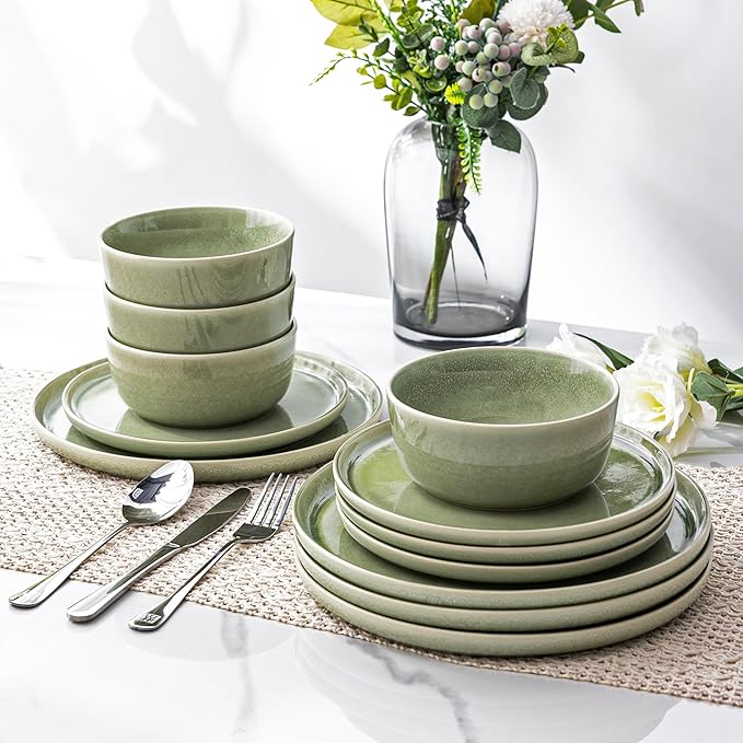 AmorArc Stoneware Dinnerware Sets for 6, 18Pcs Plates and Bowls Sets Dishes